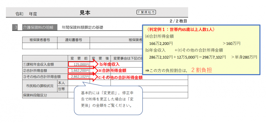 見本介護保険料決定（納入）通知書
