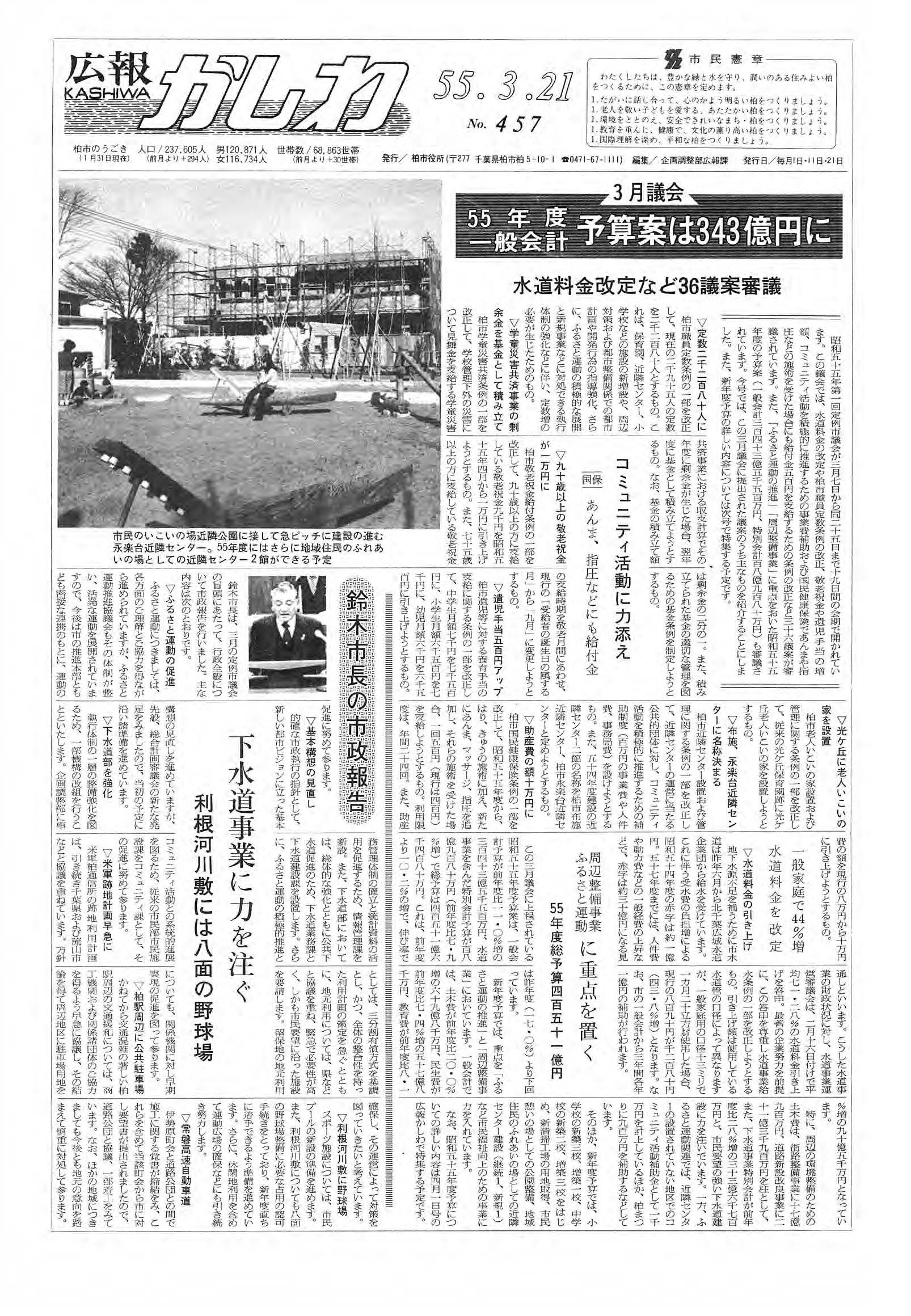 広報かしわ　昭和55年3月21日発行　457号