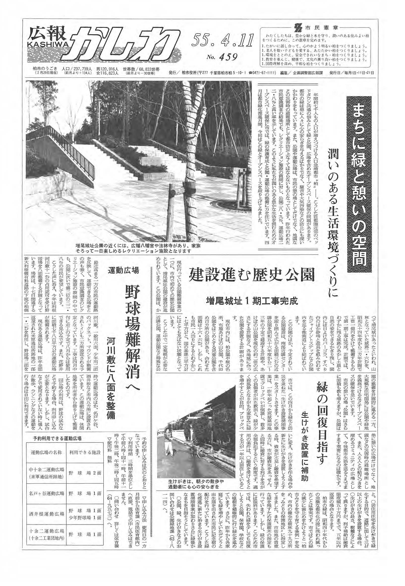広報かしわ　昭和55年4月11日発行　459号