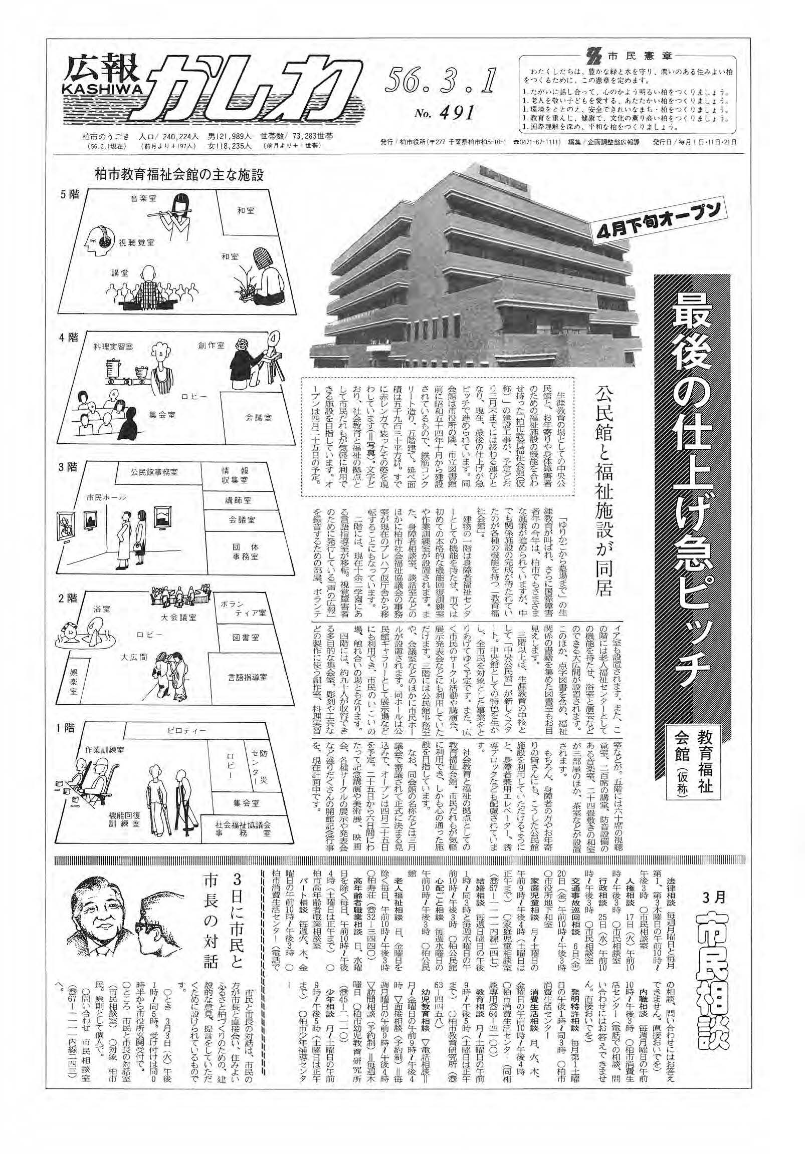 広報かしわ　昭和56年3月1日発行　491号