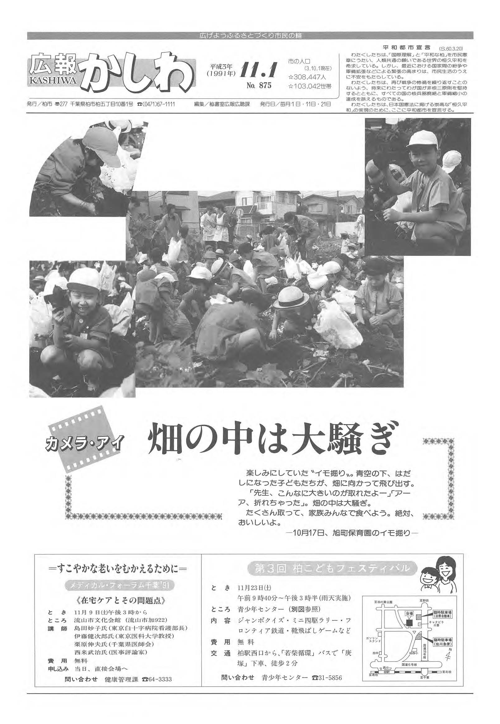 広報かしわ　平成3年11月1日発行　875号