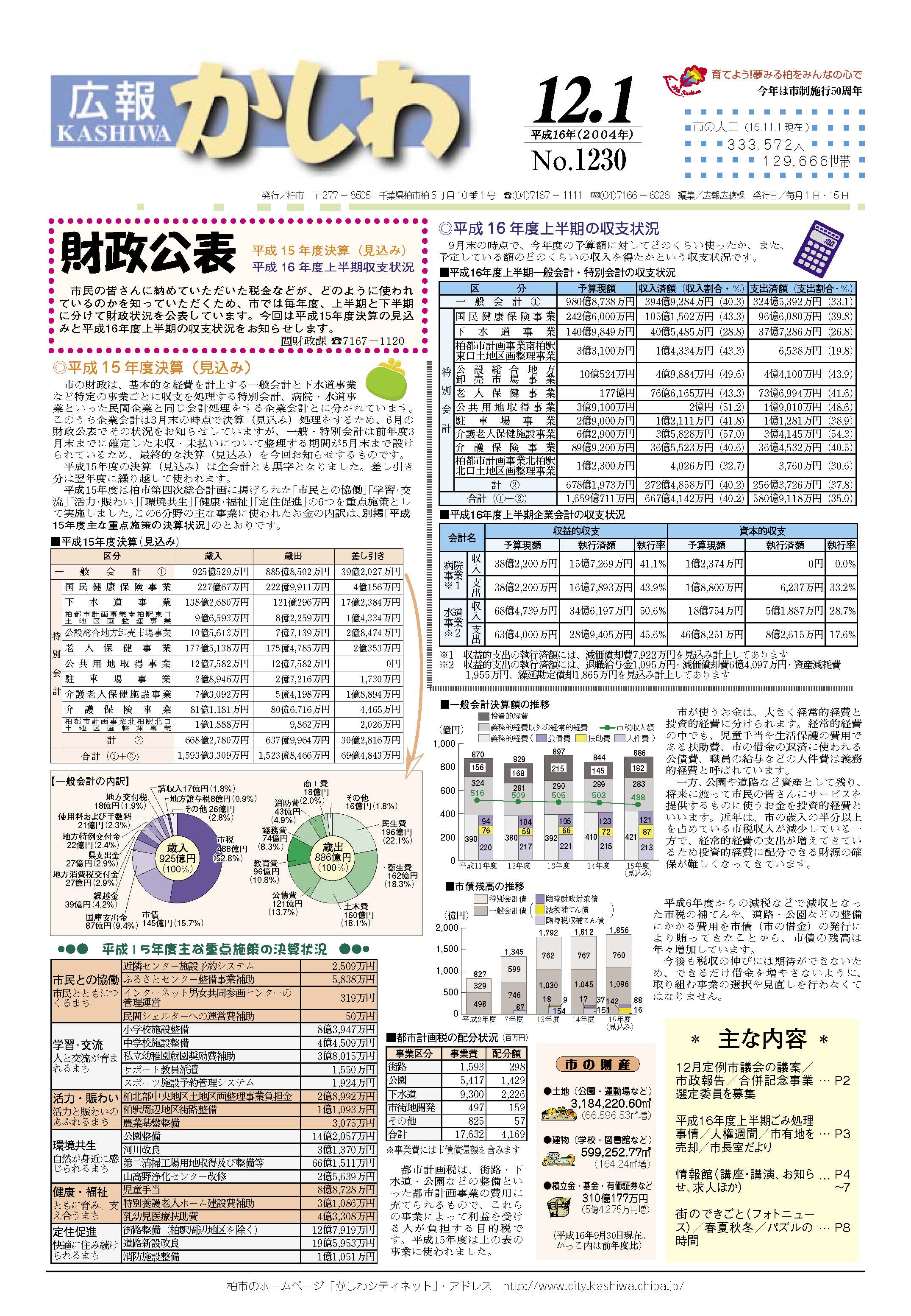 広報かしわ　平成16年12月1日発行　1230号