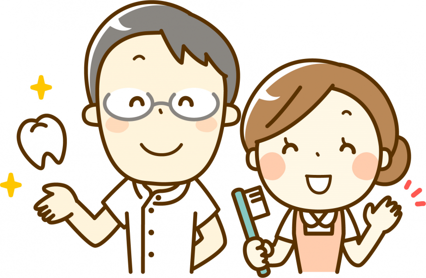 歯ブラシを持った医者と看護師のイラスト